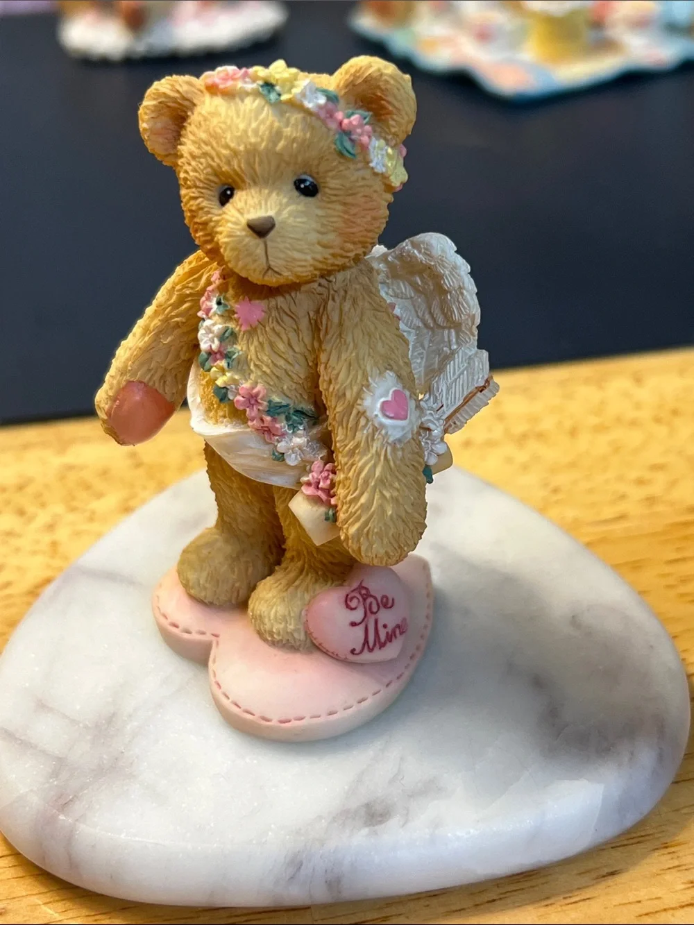 Enesco Tan Bear Figurine with Pink and White Accents